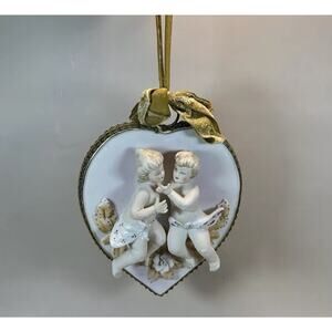 Vintage 1950 French Baroque Cherubs Bisque Porcelain Hanging By Kalk Arnart